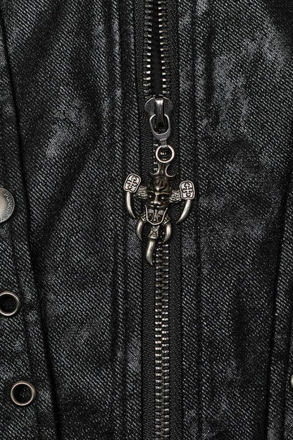 Black Crackled Mesh Hollow Stitching Hooded Mens Steampunk Coat