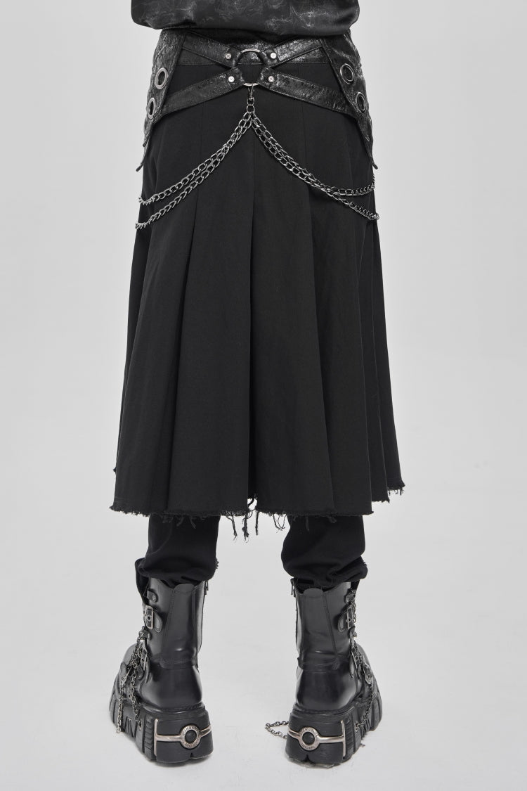 Black Buckle Chain Eyelet Men's Punk Skirt