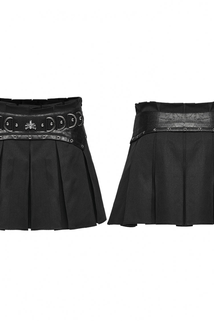 Black Cut-Out Women's Punk Eyelet Pleated Skirt