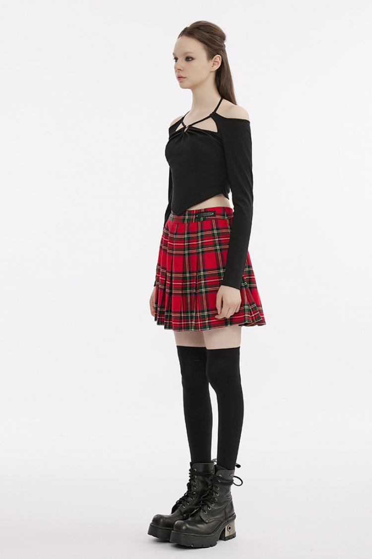 Black Long Sleeves Heart-Shaped Hollow Halter Neck Women's Gothic T-Shirt