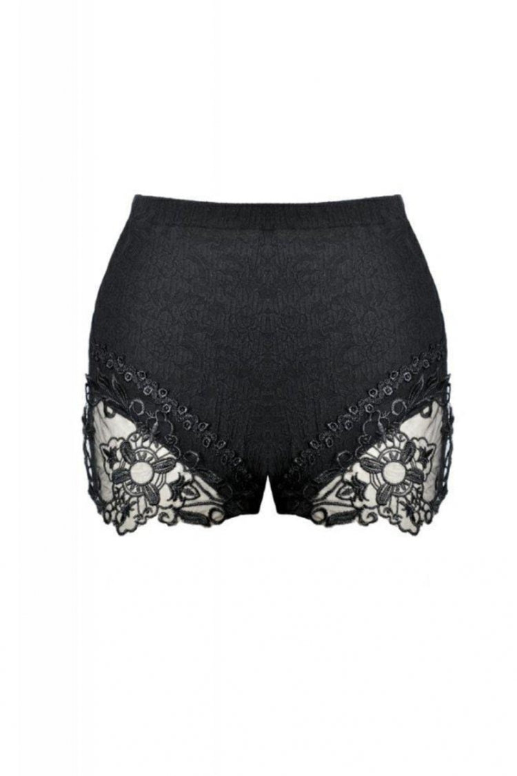 Black Floral Lace Sides Women's Gothic Short Leggings