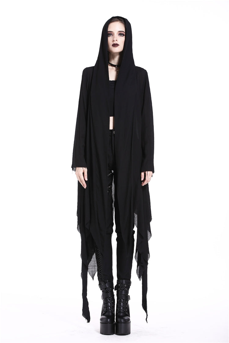 Black Long Sleeves Women's Grungy Gothic Vintage Hooded Coat