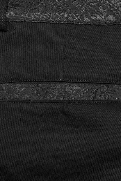 Black Leather Stitching Slim Front Zipper Men's Gothic Pants