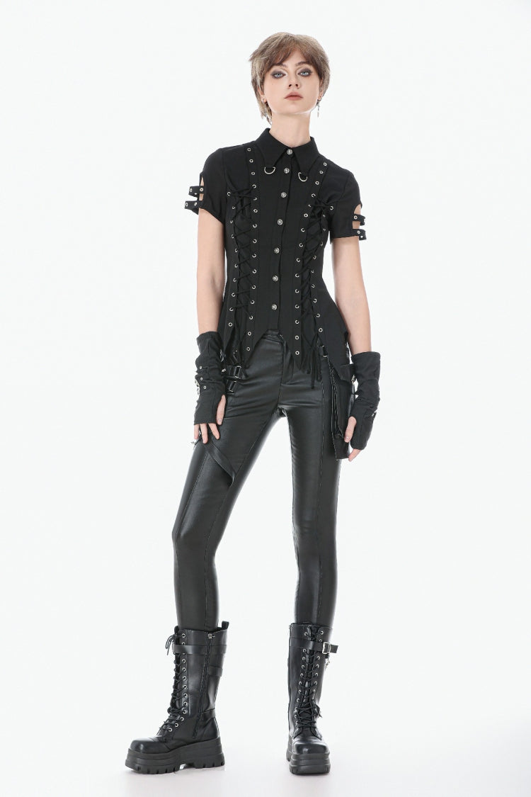 Black Asymmetric Studded Women's Punk Pants