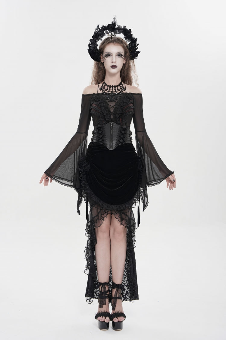 Black Crochet Lace-Up Slim Zippered Women's Gothic Accessory Zip Girdle