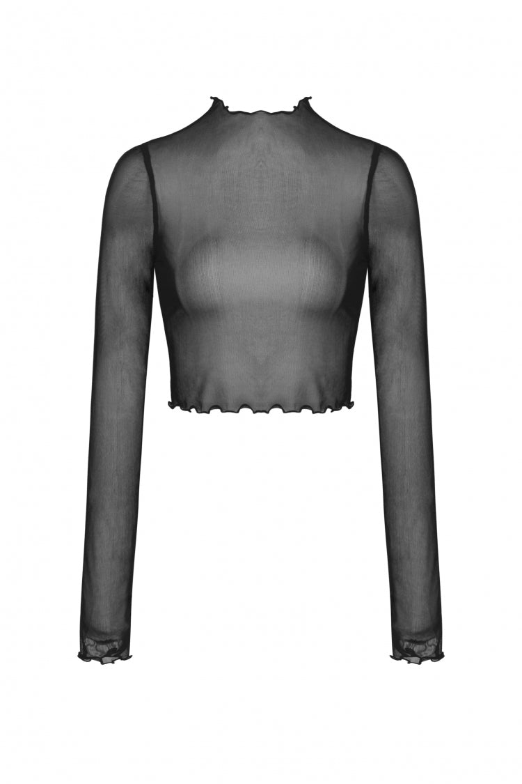 Black Long Sleeves Irregular Sheer Mesh Women's Daily Gothic Top