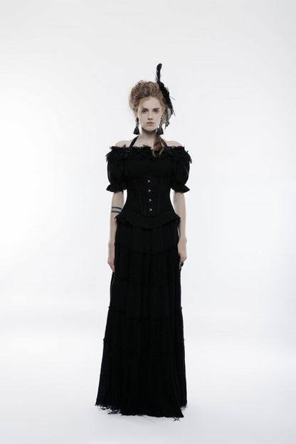 Black Halterneck Jacquard Lace-Up Women's Breast Support Gothic Vest