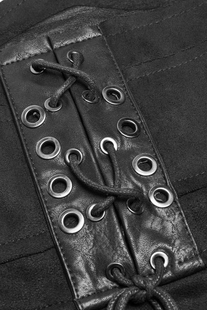 Black Metal Buckle PU Leather Buckle Lace-Up Sheer Women's Steampunk Long Skirt