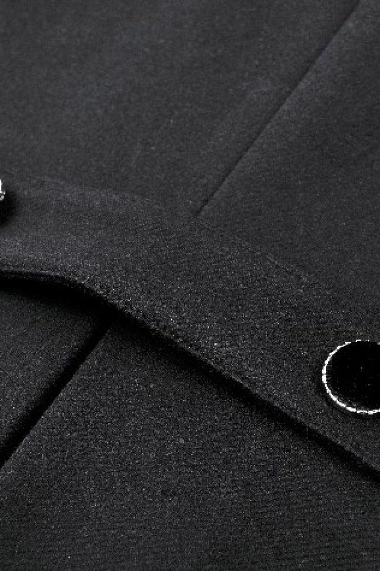Black Long Sleeves Crescent Moon Bow Spliced Double-breasted Women's Gothic Coat with Cat Ear Hood