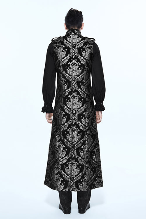 Black And Silver Court Floral Gothic Mens Long Coat