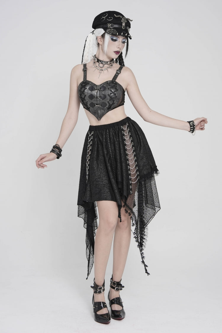 Black Lace-Up Slim Mesh Buckled Women's Punk Heart  Corset