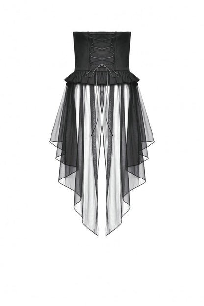 Black High Waisted Lace-Up High/low Mesh Women's Punk Skirt