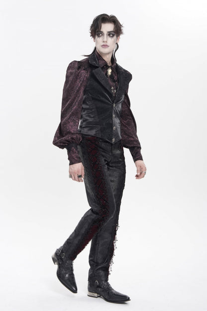 Black Lapel Collar Jacquard Lace Slim Men's Gothic Vest