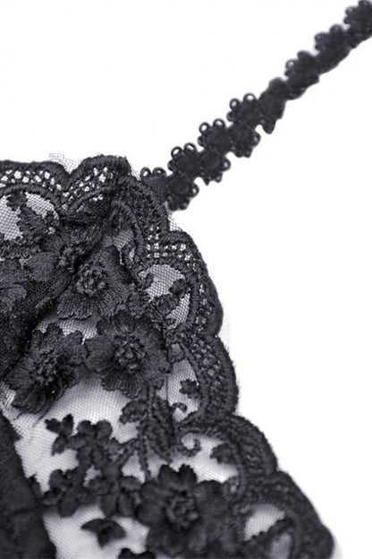Black Off Shoulder Halterneck Lace Crinkle Women's Gothic Tank Top