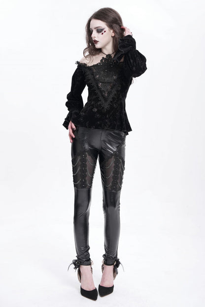 Black Off Shoulder Hollow Embroidery Women's Gothic Blouse