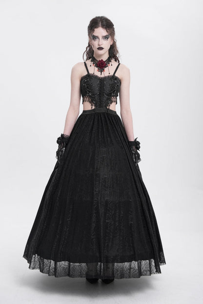 Black Jacquard Floral Embroidery Lace Ripped Women's Gothic Party Slip Dress