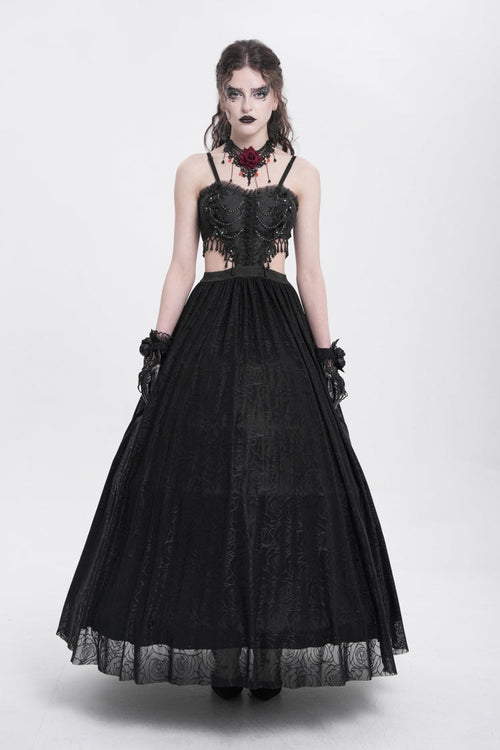 Black Jacquard Floral Embroidery Lace Ripped Women's Gothic Party Slip Dress