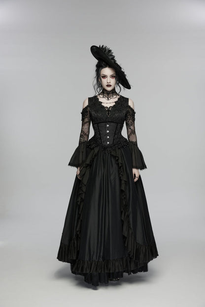 Black Jacquard Lace-Up Slim Women's Gothic Tassels Corset