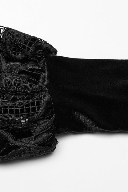 Black Long Sleeves Ruffle Floral Embroidery Women's Gothic Blouse