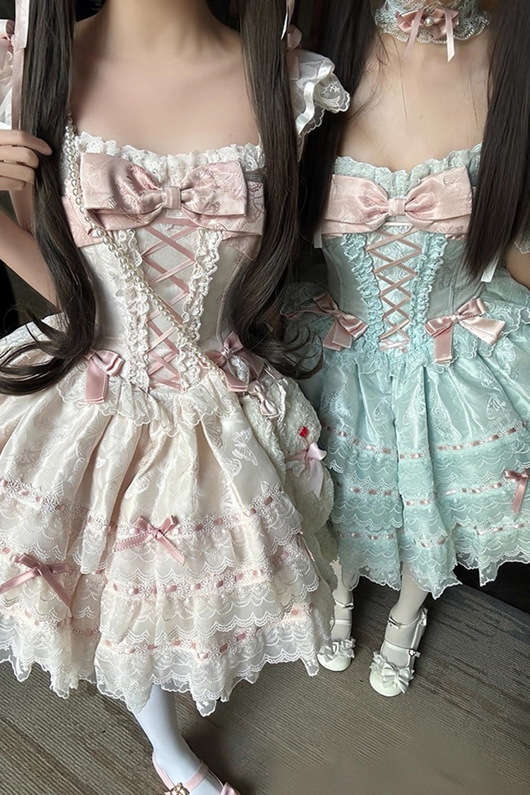 Apricot [Flora Isle Butterfly] Sleeveless Ruffle Bowknot Lace Lace-Up Sweet Elegant Lolita Jsk Dress