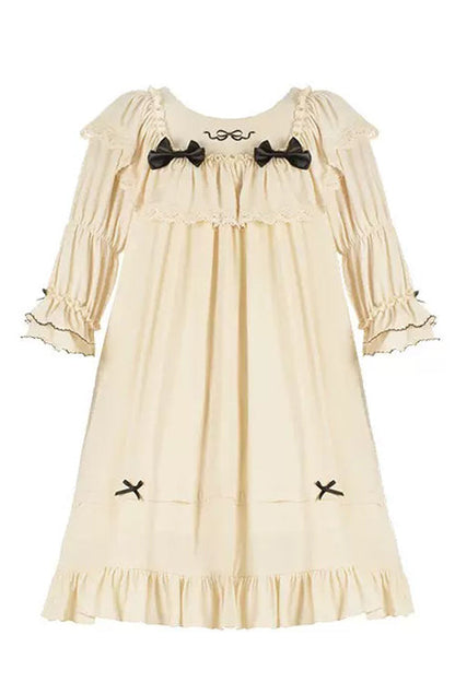 Beige Ruffled Square Collar Trumpet Sleeves Pillowside Fairy Tale Sweet Lolita Dress