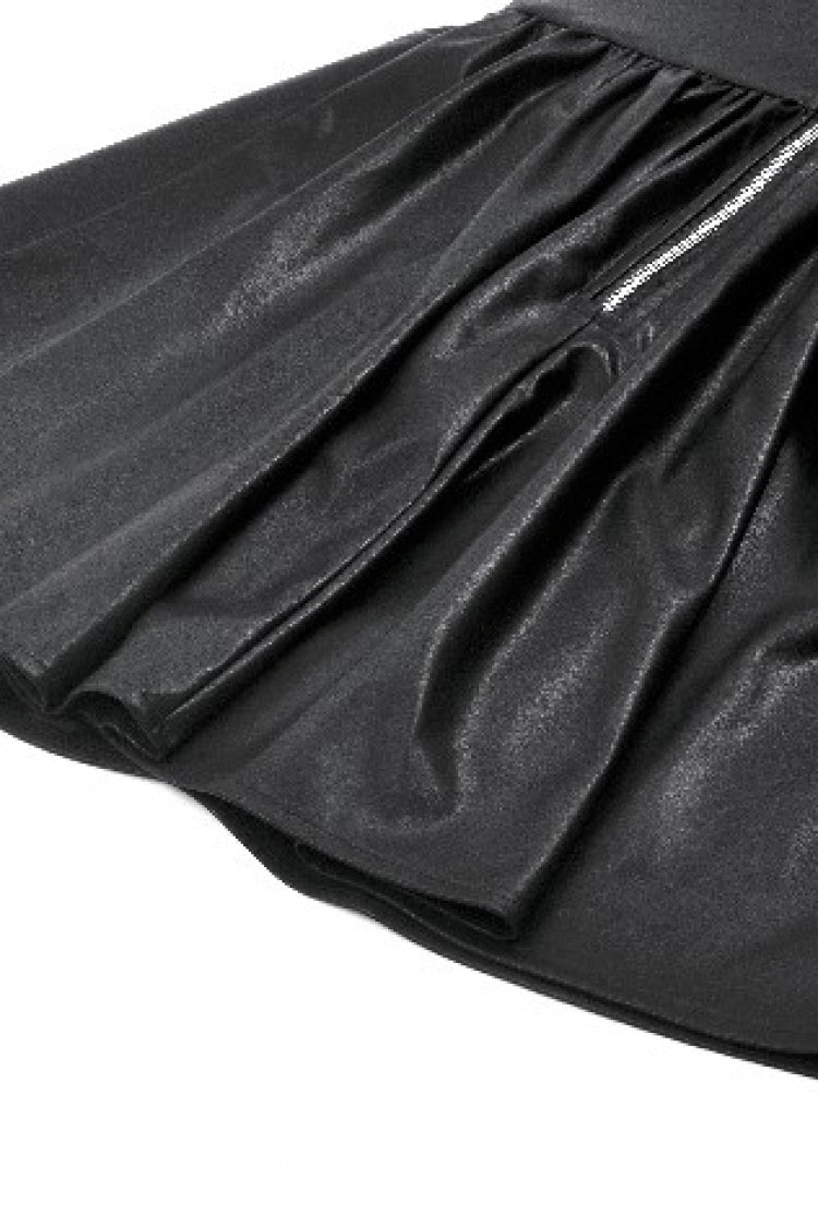 Black Halterneck Zippered Chain-Decorated Eyelet Women's Punk Faux Leather Dress