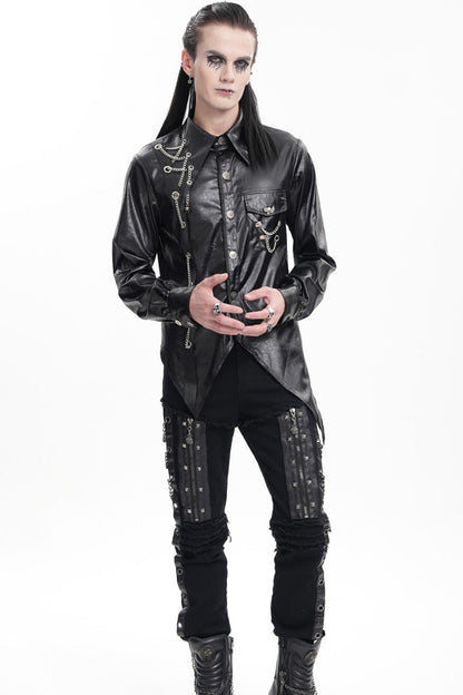 Black Long Sleeves Chain Eyelets Skull Men's Gothic Blouse