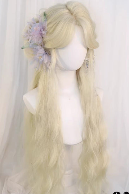 Beige Gold Curtain Bangs Long Curly Hair Sweet Lolita Wig