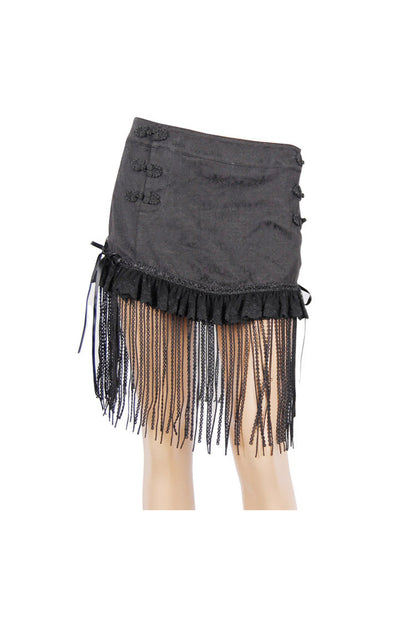 Black Jacquard Lace Tassel Hem Back Waist Lace Up Short Women's Gothic Skirt