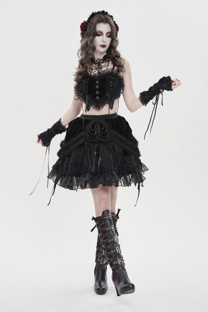 Black Off Shoulder Bow Lace Lace-Up Women's Gothic Ruffled Corset