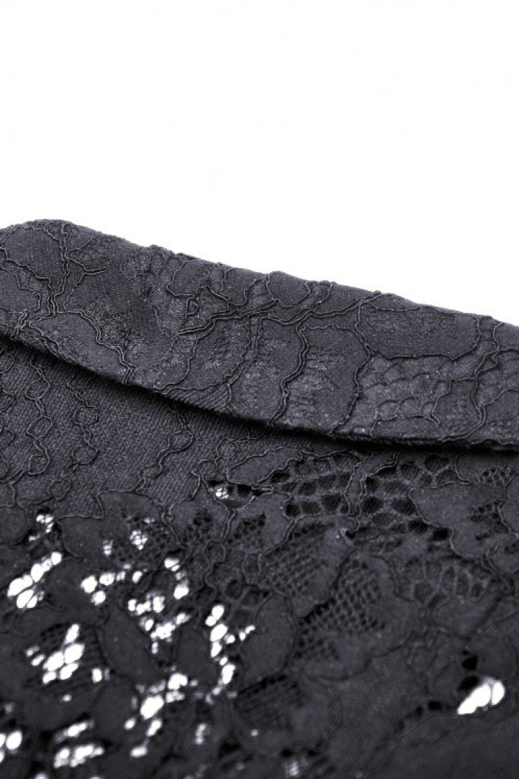 Black Lapel Collar Long Sleeves Ruffled Irregular Lace Lace-Up Women's Gothic Jacket Dress