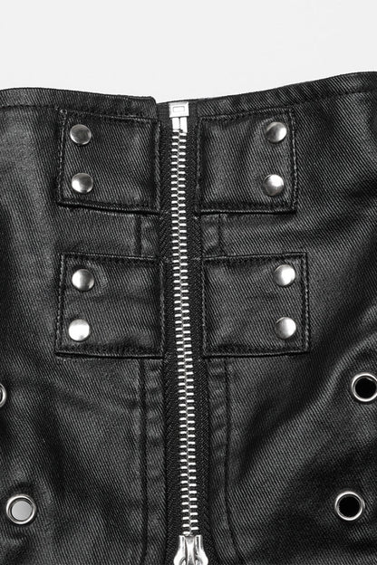 Black Domineering High Collar Sleeveless Lace-Up Rivet Women's Punk Corset