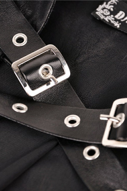 Black Chiffon Sleeveless Cut-Out Chest Irregular Hem Lace-Up Buckled Women's Punk Jacket