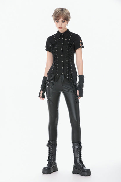 Black Asymmetric Studded Women's Punk Pants