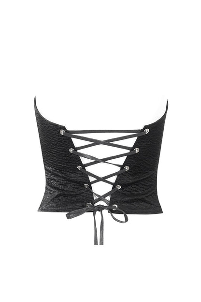 Black Lace Up Studded Overbust Women's Punk Corset
