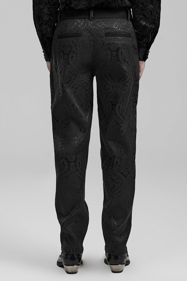 Black Jacquard Floral Print Decal Decoration Men's Gothic Pants