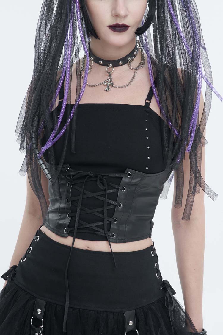 Black Knit Adjustable String Women's Punk Bandeau Camisole