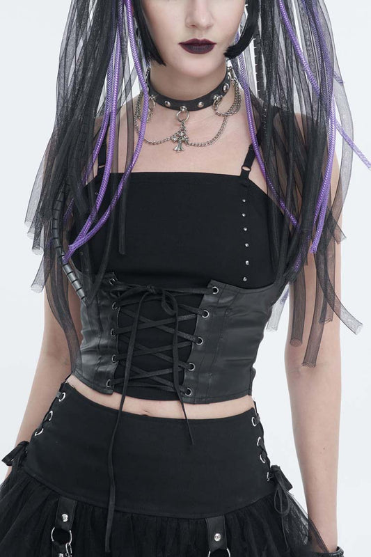 Black Knit Adjustable String Women's Punk Bandeau Camisole