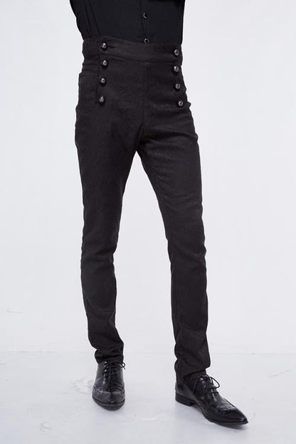 Black Gothic Wedding High Waist Slim Fit Jacquard Western Style Mens Pants