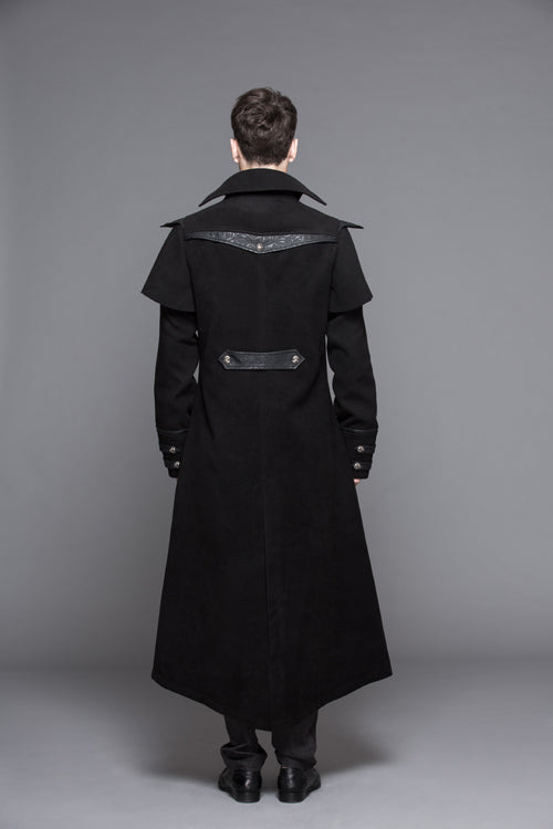 Black Fake Two Pieces High Collar Woollen Mens Gothic Long Coat