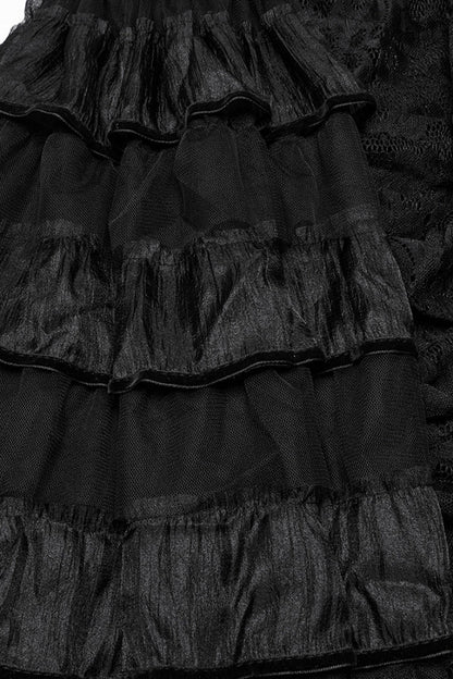 Black Off Shoulder Short Sleeves Multi-Layered Embroidery Women's Punk Dress