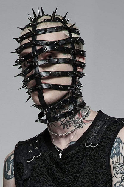 Black Cross Rivet Metal Cone Men's Steampunk Mask