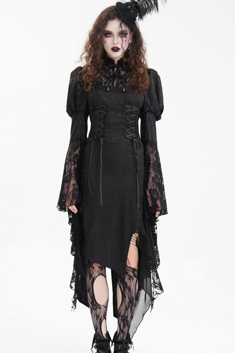Black Hime Sleeves Hollow Lace Irregular Women's Gothic Dress