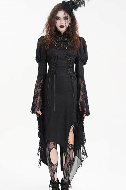 Black Hime Sleeves Hollow Lace Irregular Women's Gothic Dress