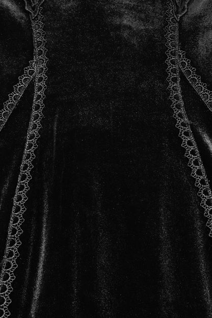 Black Long Sleeves Floral Embroidery Stitching Lace Women's Gothic Gown Dress