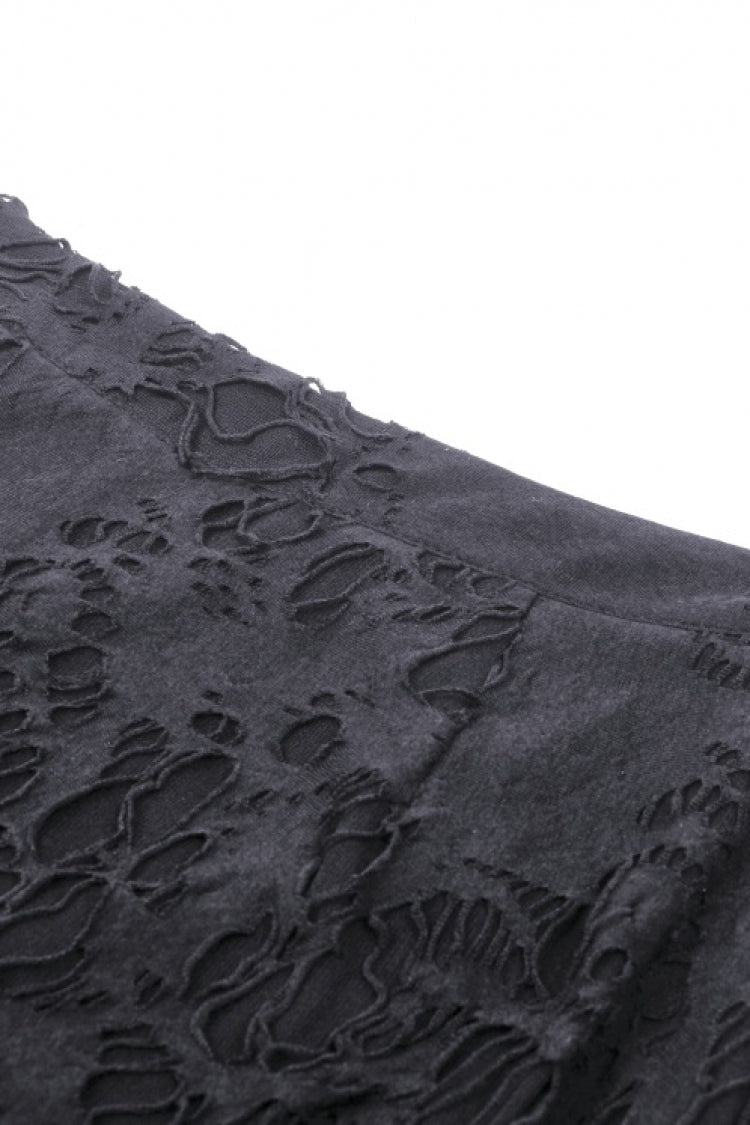 Black Lace-Up Ripped Women's Punk Split Long Skirt