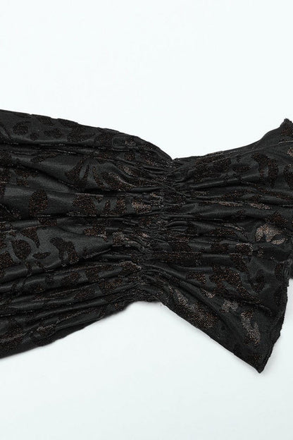 Black Lapel Collar Long Trumpet Sleeves Bronzing Pattern Print Mens Gothic Gorgeous Blouse