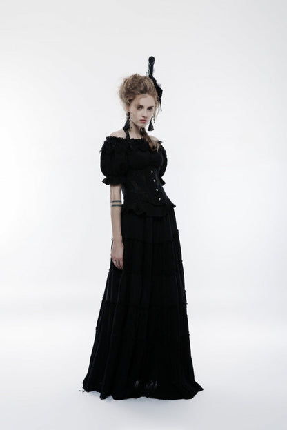 Black Halterneck Jacquard Lace-Up Women's Breast Support Gothic Vest