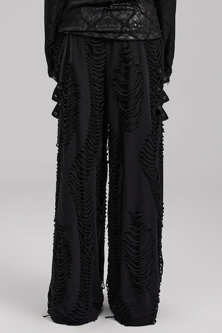 Black Horizontal Striped DecorationRipped Men's Gothic Loose Pants