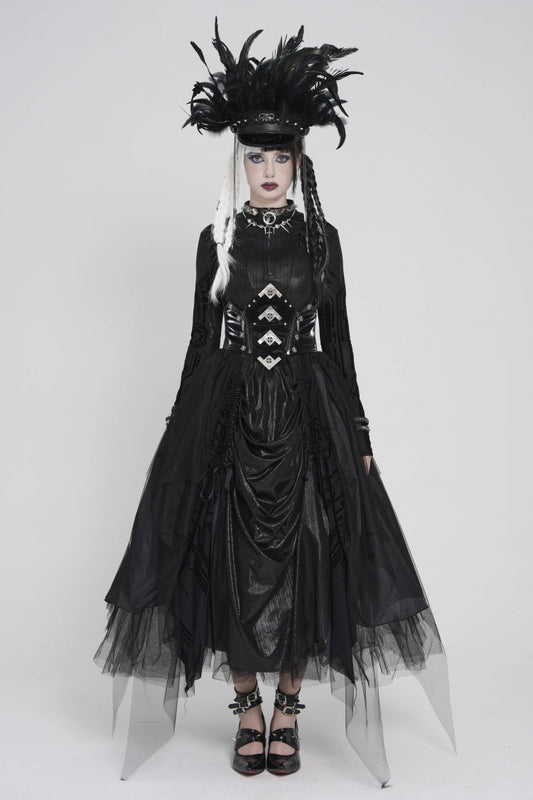 Black Multi-Layered Lace-Up Slim Irregular Asymmetric Eyelet Women's Gothic Long  Skirt